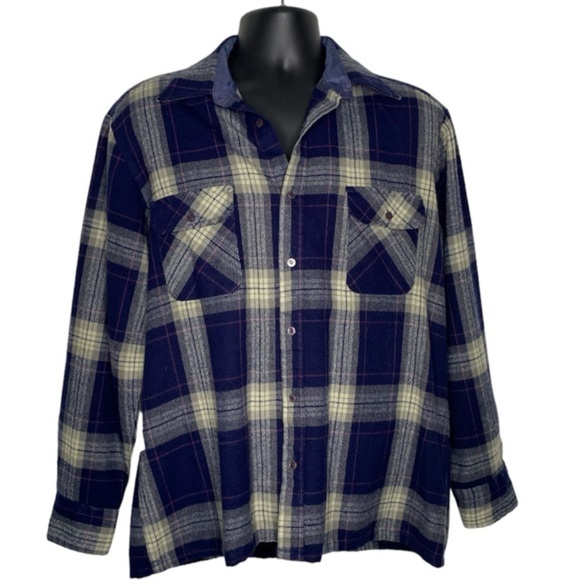 Back Packer Classic Long Sleeve Plaid Flannel (Size:L, Color:Blue/Pink/Cream) - Picture 1 of 5